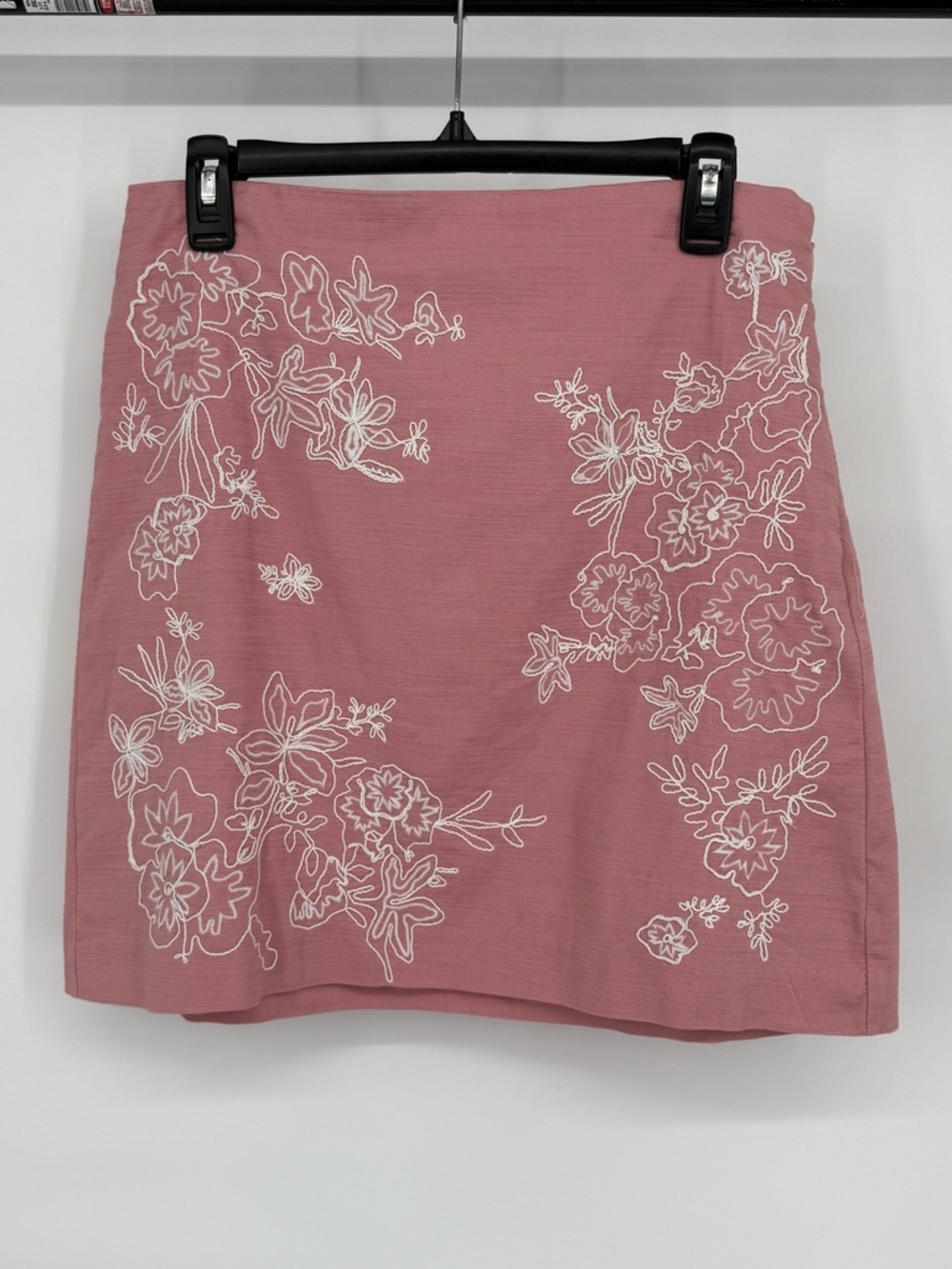 LOFT Embroidered Floral Mini Skirt Womens 8 Lined‎ Side Zip Cottagecore Feminine